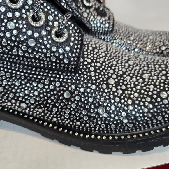 Forever Womens Black Rhinestone Studded Combat Boots Lace Up Size 10 - Picture 6 of 8